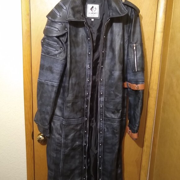 Playerunknowns Battlegrounds Black Distressed Leather Trench Coat - Picture 7 of 10